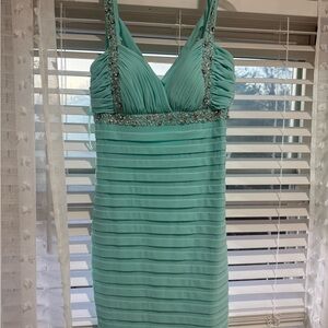 Betsy & Adam Green Ruched Tiered Wrap Dress